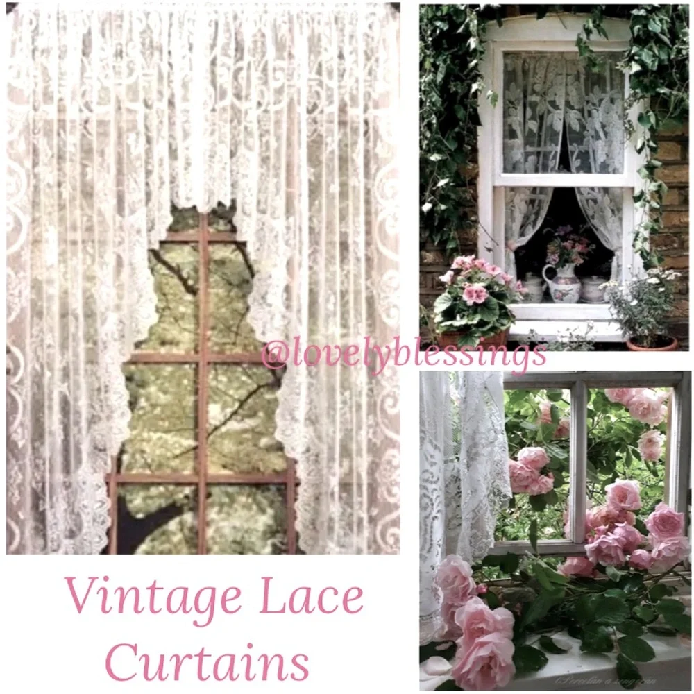 Vintage Lace Swag Curtains Ruffled Lace Cottage Curtains Set Floral Ruffle White